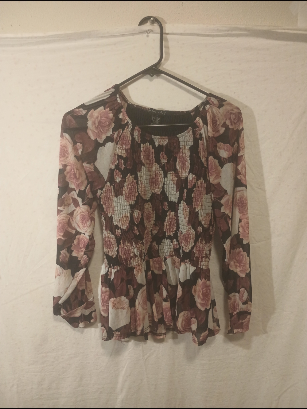 Love Story Floral Sheer Mesh Smocked Peplum Blouse Medium